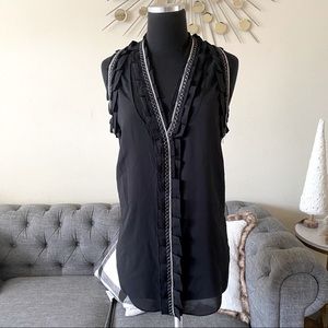 Robbi Nikki Ruffled Chain Trim Club Sheer Tank